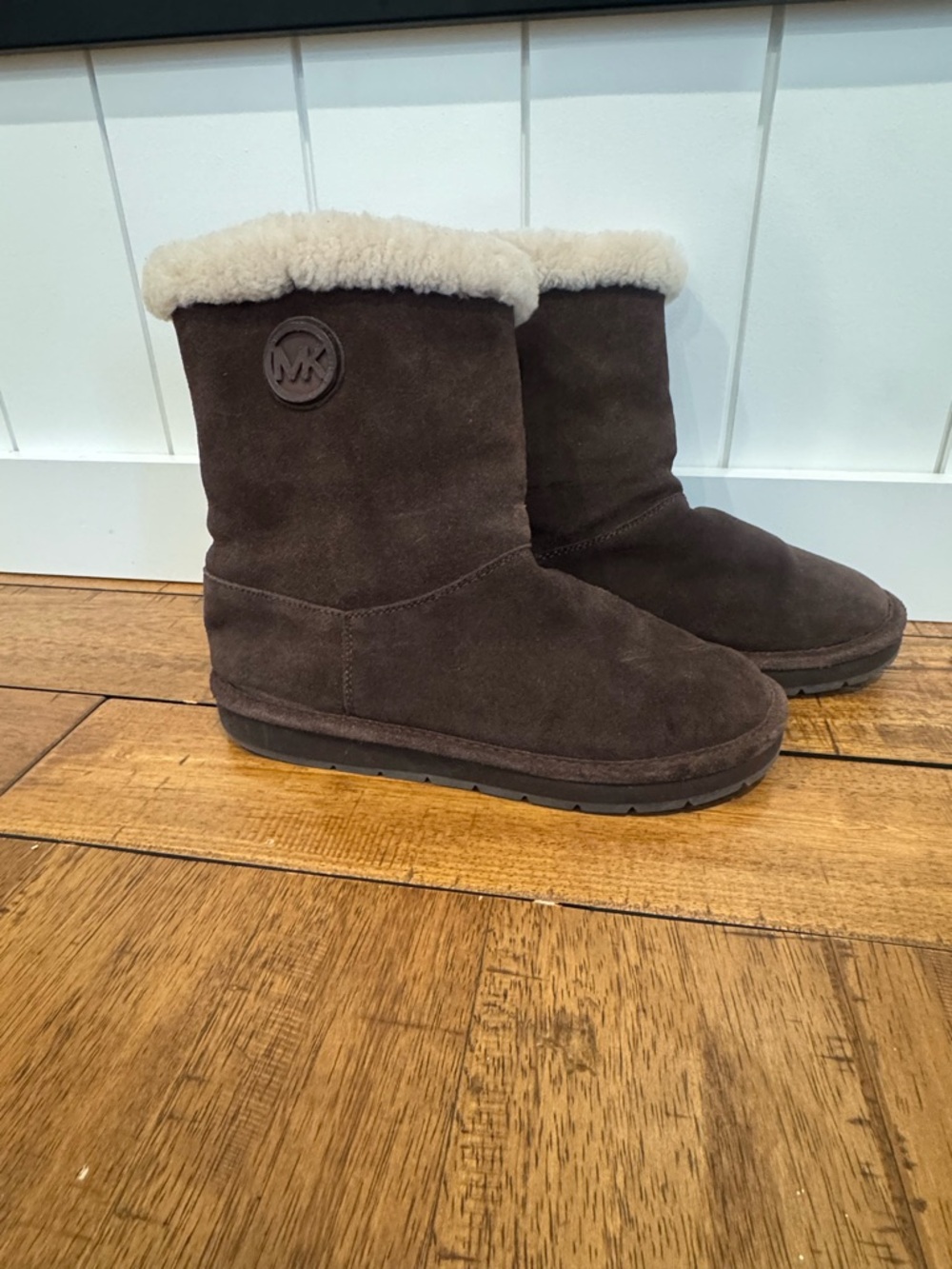 Michael Kors Dark Brown Suede Shearling Short Boots